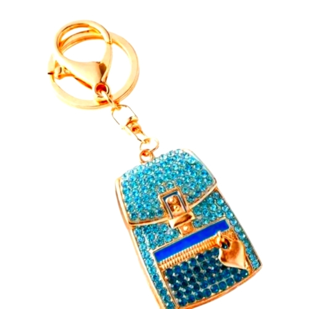 Blue Rhinestone Backpack  Purse Charm And Keychain